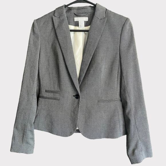 H&M Womens Size 6 One Button Blazer Black Tweed - Picture 1 of 6